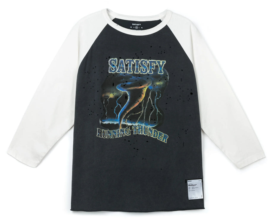 SATISFY MothTech Baseball Tee - Off-White - 'Running Thunder' - Men's